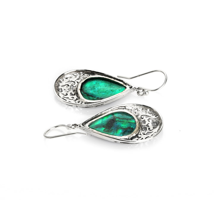 12.00 Cts Abalone Dangle Earring in Oxidized 925 Silver