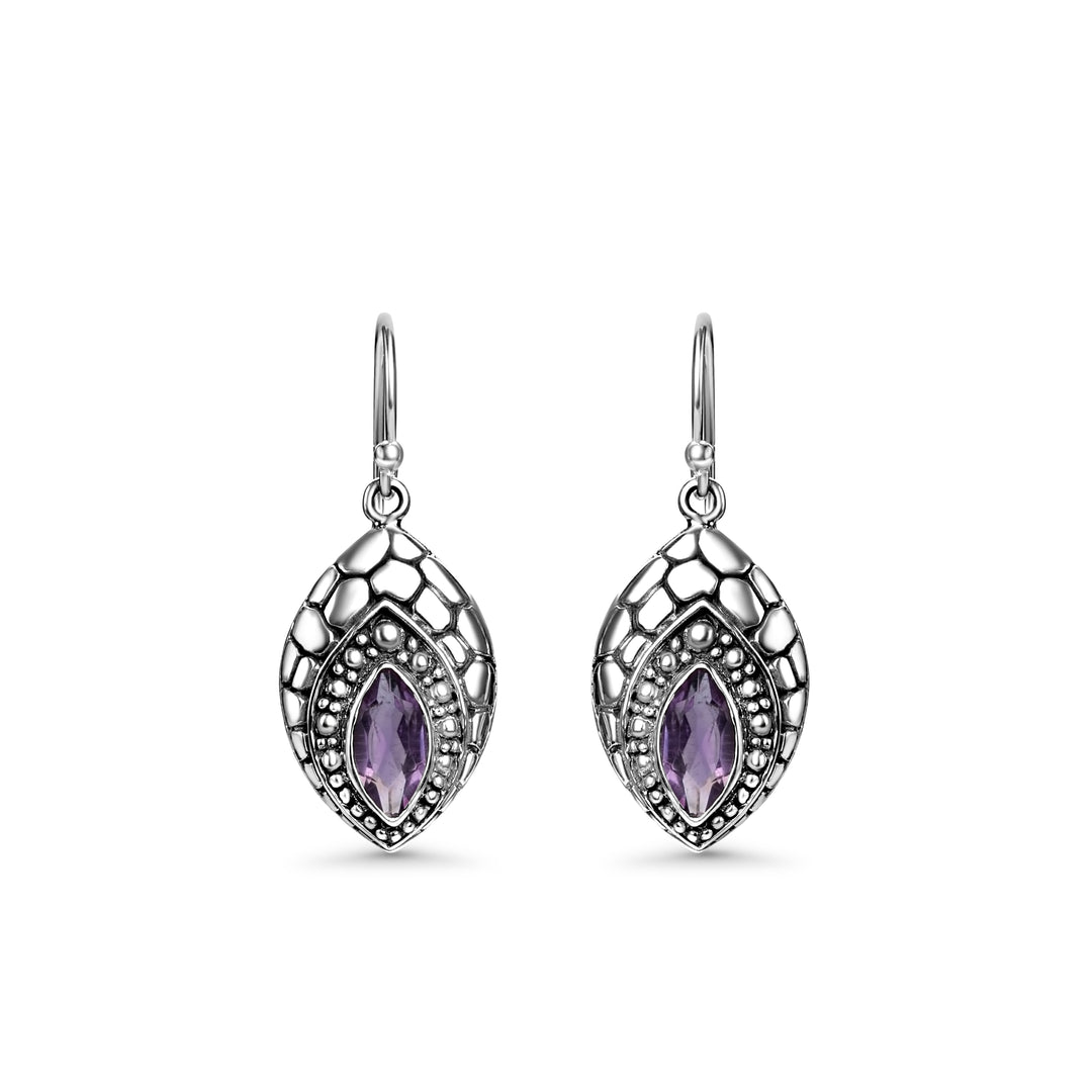 1.30 Cts Amethyst Dangle Earring in Oxidized 925 Silver