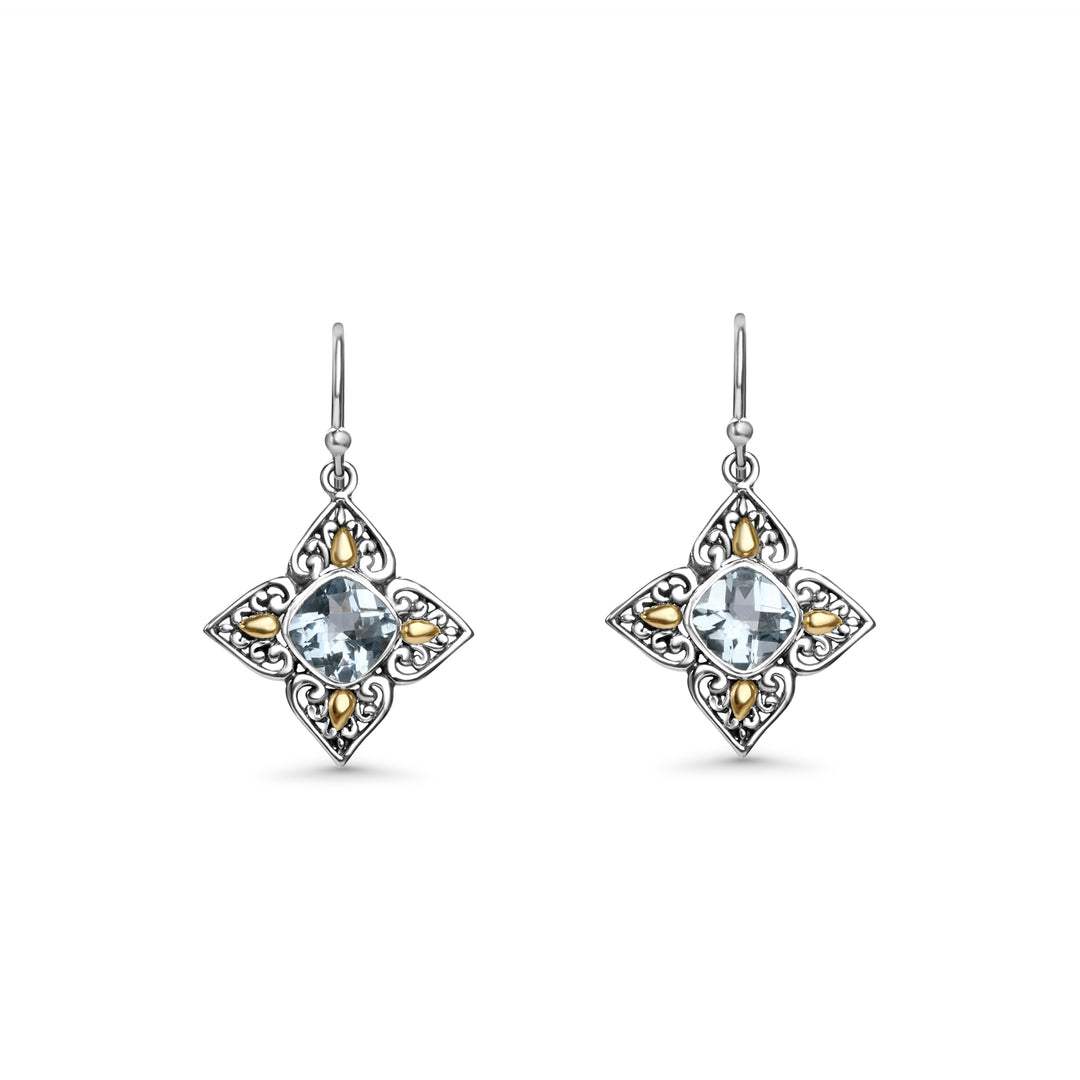 1.00 Cts Blue Topaz Dangle Earring in Two Tone 925 Silver