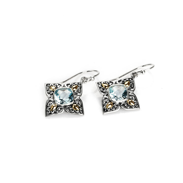 1.00 Cts Blue Topaz Dangle Earring in Two Tone 925 Silver