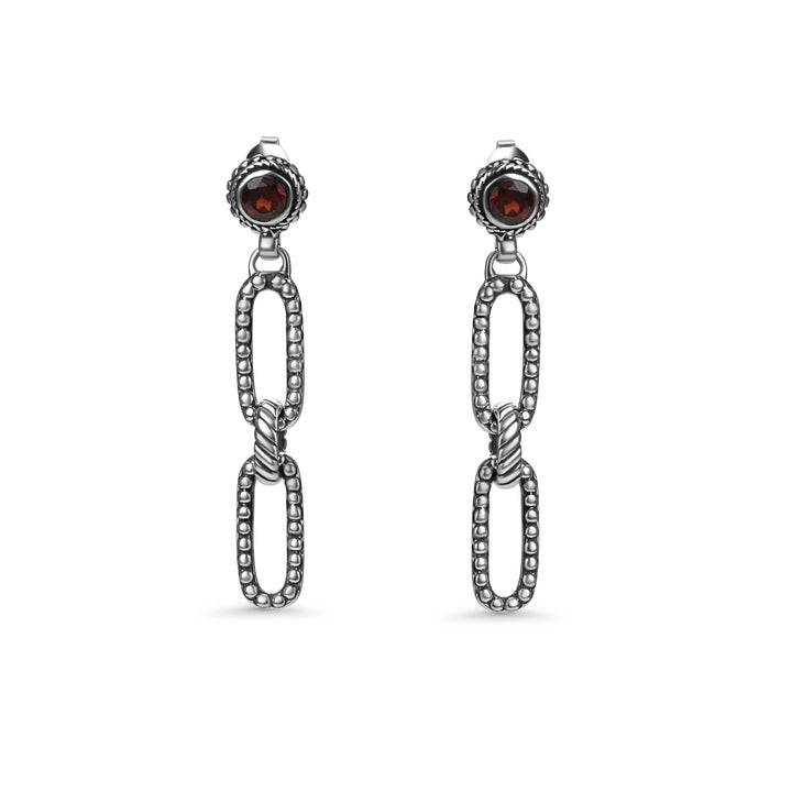 0.60 Cts Garnet Dangle Earring in Oxidized 925 Silver