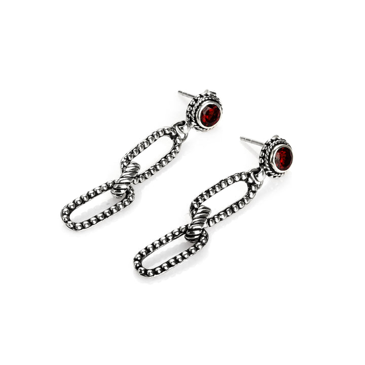 0.60 Cts Garnet Dangle Earring in Oxidized 925 Silver