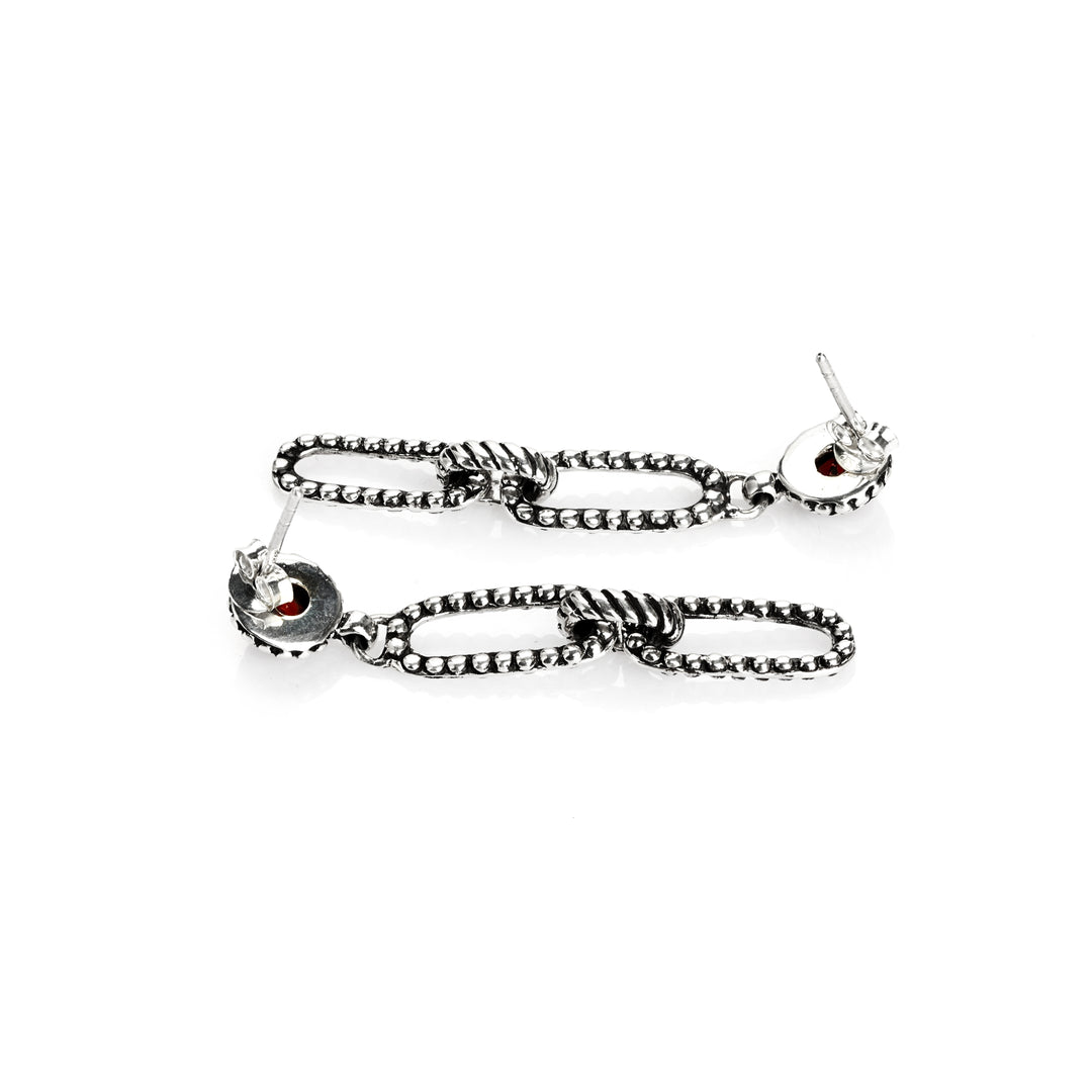 0.60 Cts Garnet Dangle Earring in Oxidized 925 Silver