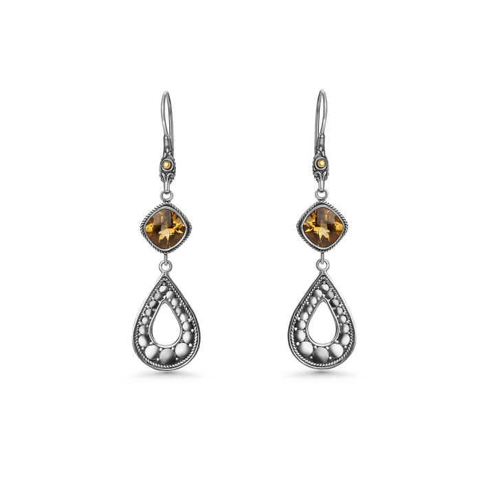 1.10 Cts Citrine Dangle Earring in Two Tone 925 Silver