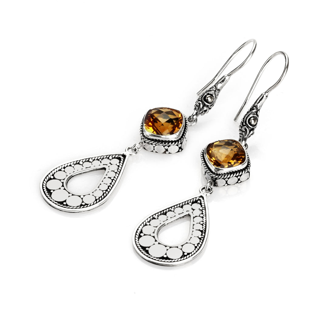 1.10 Cts Citrine Dangle Earring in Two Tone 925 Silver