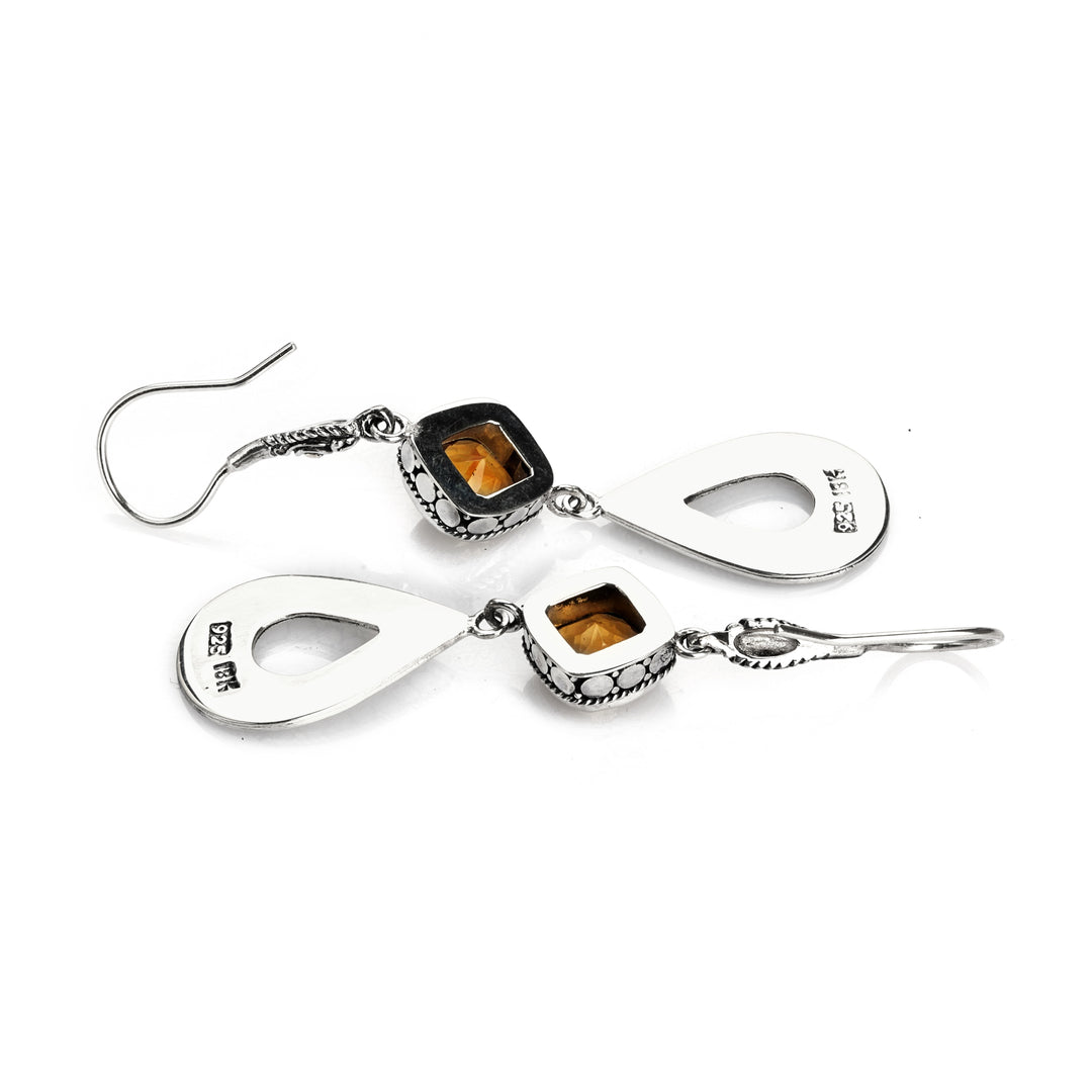 1.10 Cts Citrine Dangle Earring in Two Tone 925 Silver