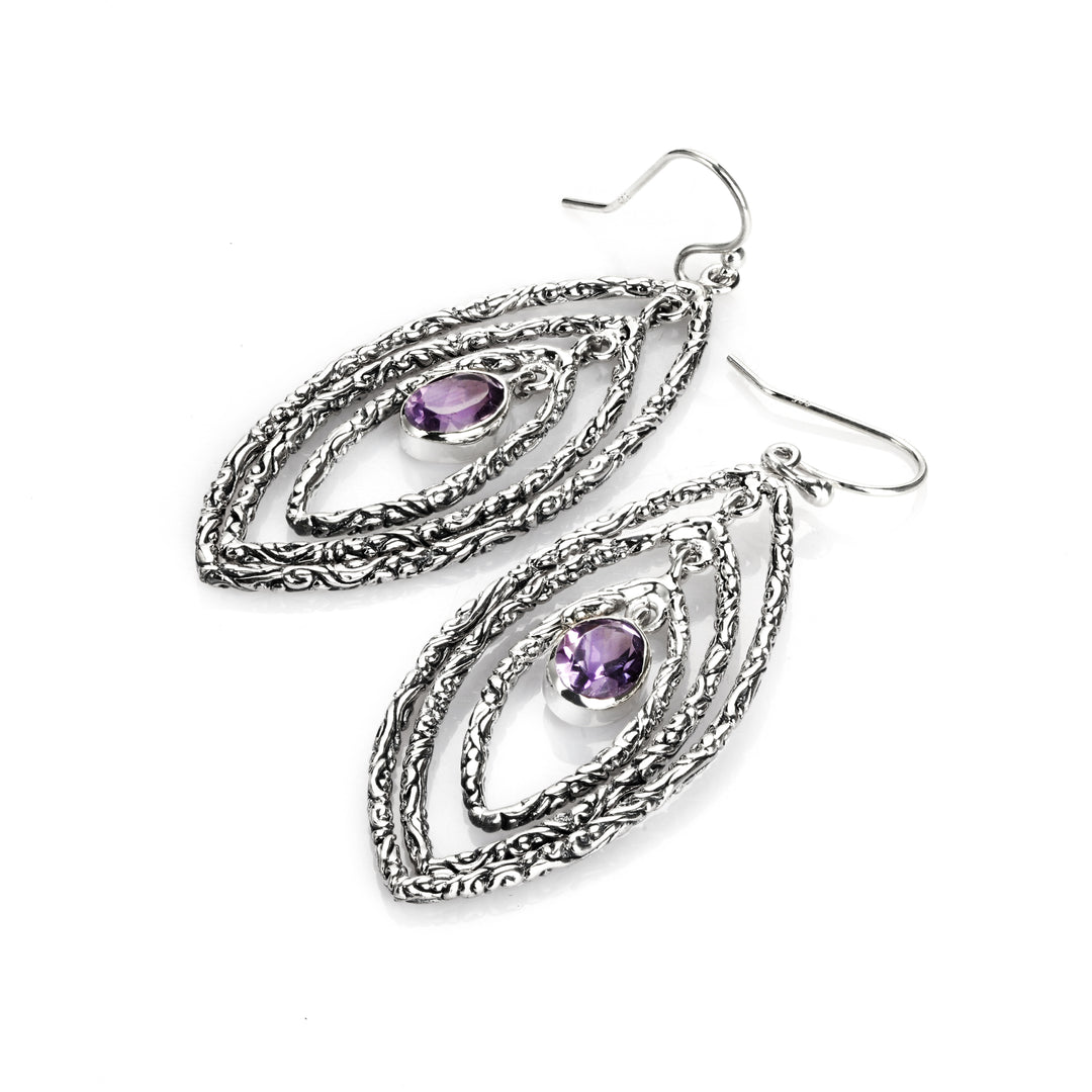 0.60 Cts Amethyst Dangle Earring in Oxidized 925 Silver