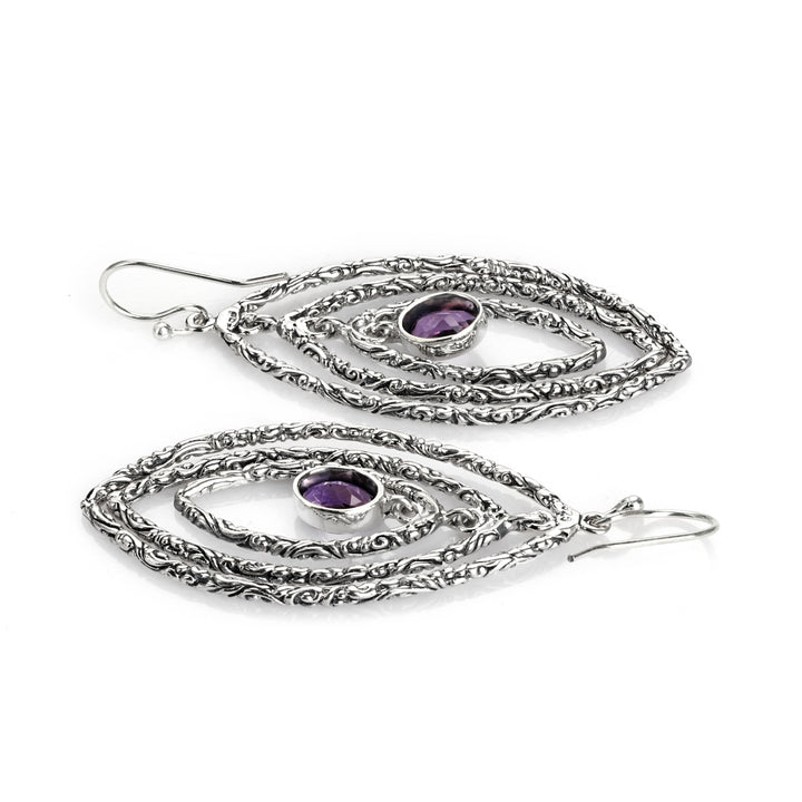 0.60 Cts Amethyst Dangle Earring in Oxidized 925 Silver