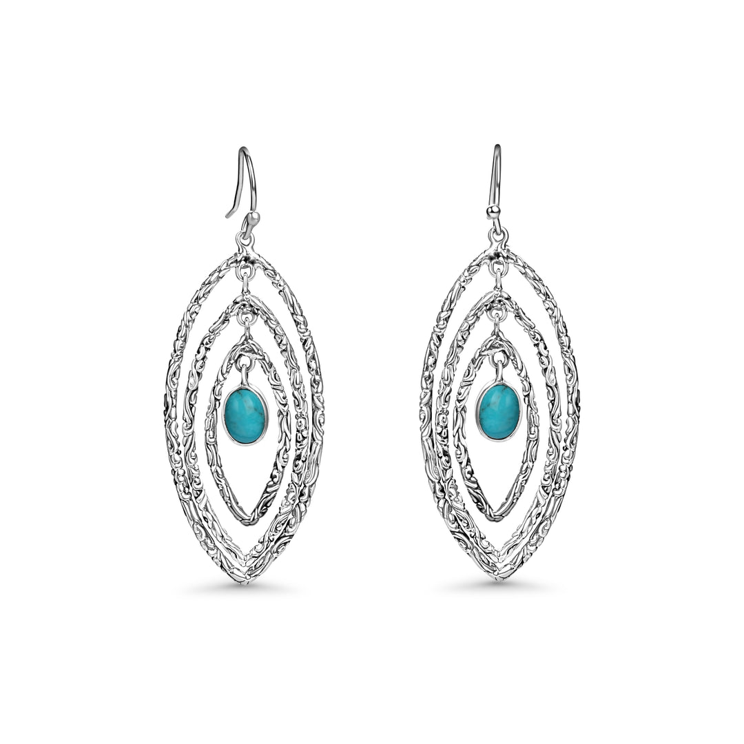 0.6 Cts Turquoise Dangle Earring in Oxidized 925 Silver