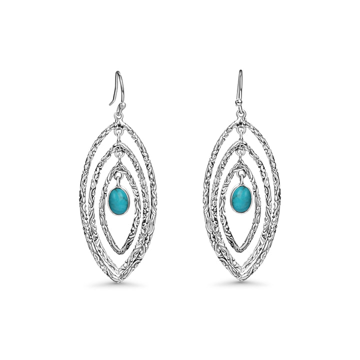 0.6 Cts Turquoise Dangle Earring in Oxidized 925 Silver