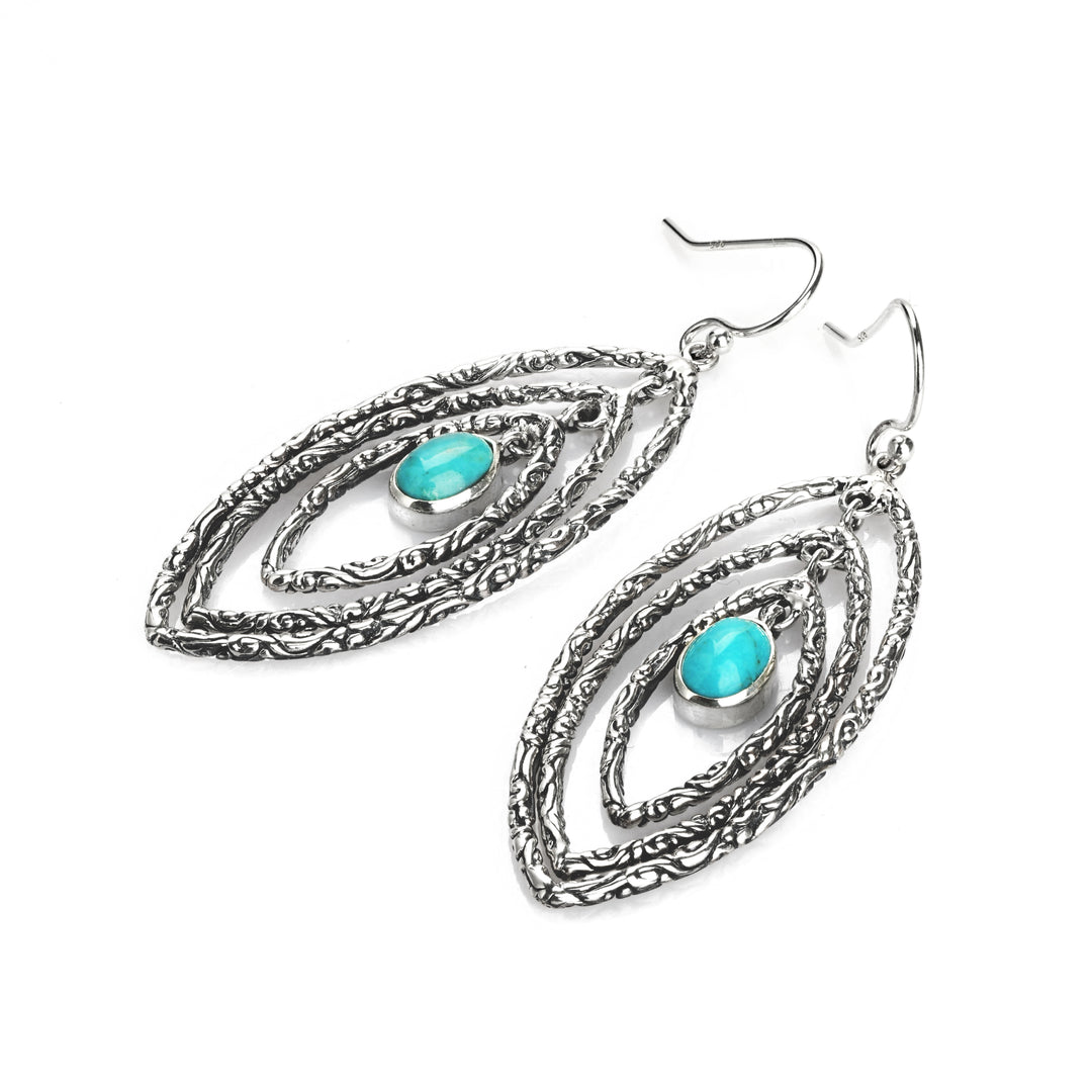 0.6 Cts Turquoise Dangle Earring in Oxidized 925 Silver