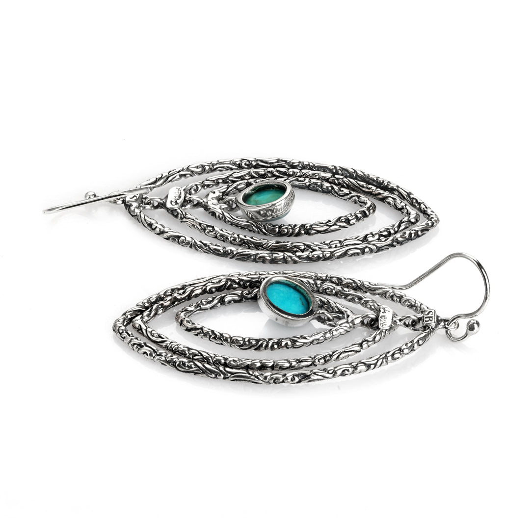 0.6 Cts Turquoise Dangle Earring in Oxidized 925 Silver