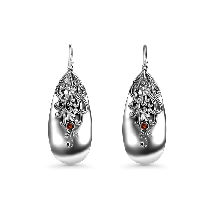 0.40 Cts Garnet Dangle Earring in Oxidized 925 Silver