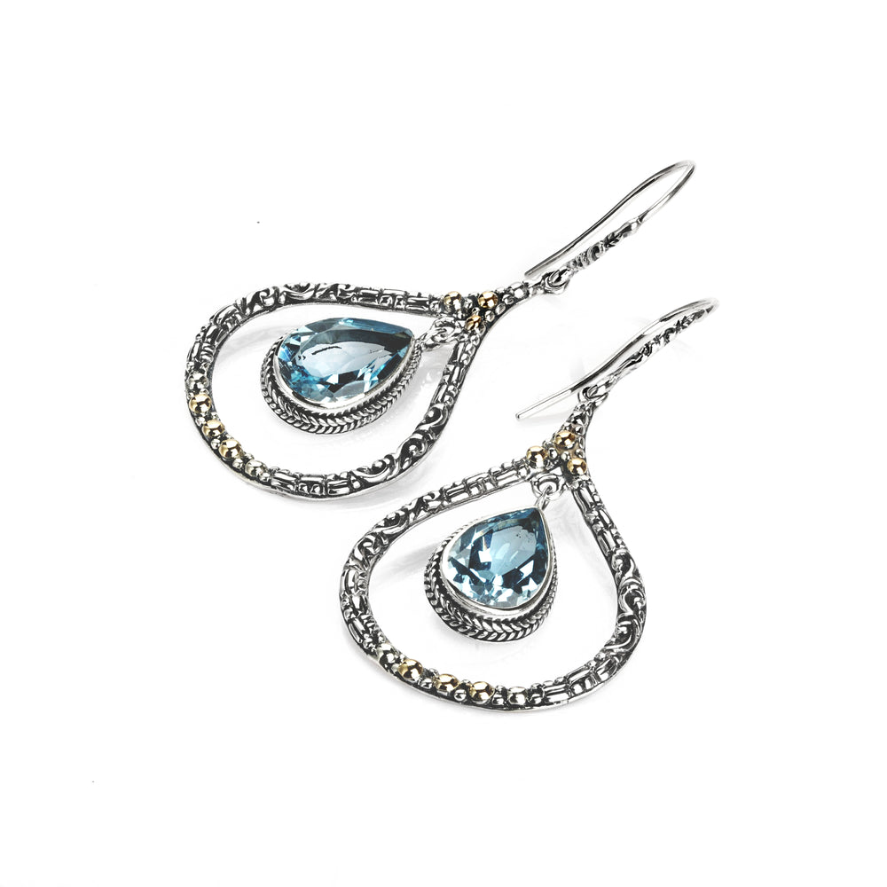 1.00 Cts Blue Topaz Dangle Earring in Two Tone 925 Silver