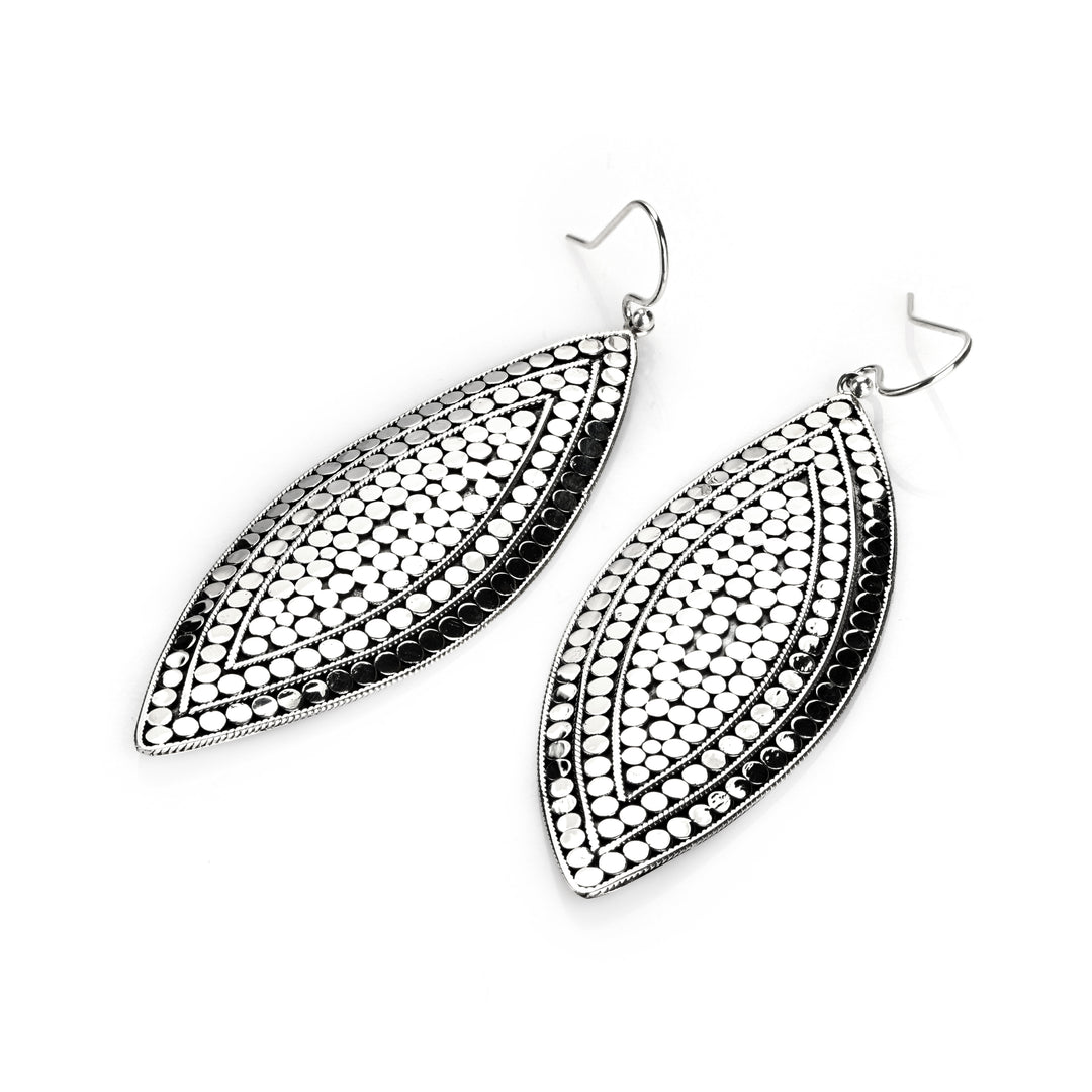 Marquise Shaped Dangle Earring in Oxidized 925 Silver