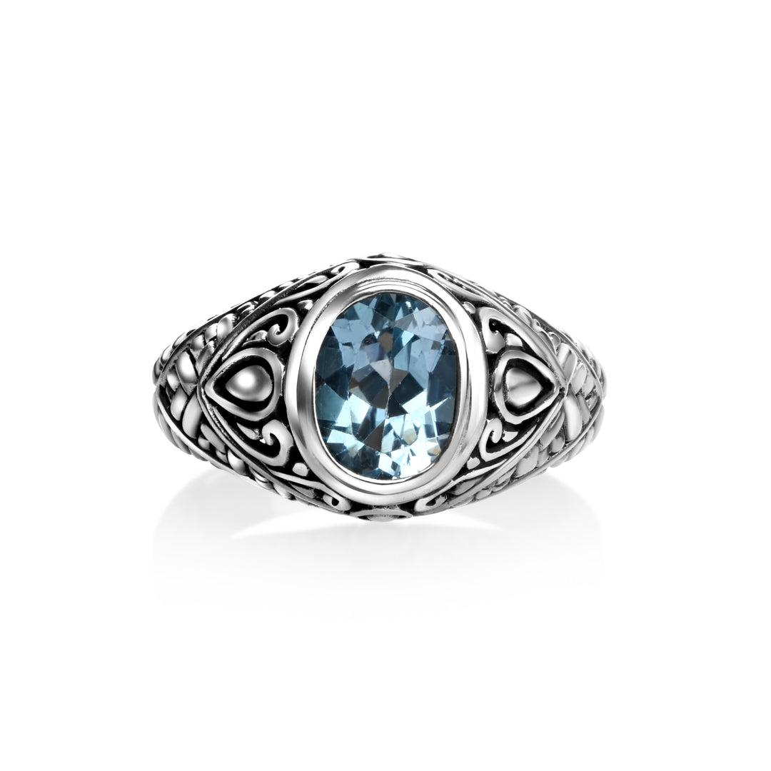 1.30 Cts Blue Topaz Solitaire Ring in Oxidized 925 Silver