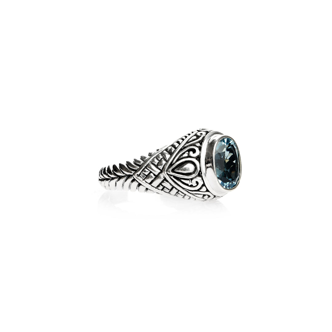 1.30 Cts Blue Topaz Solitaire Ring in Oxidized 925 Silver