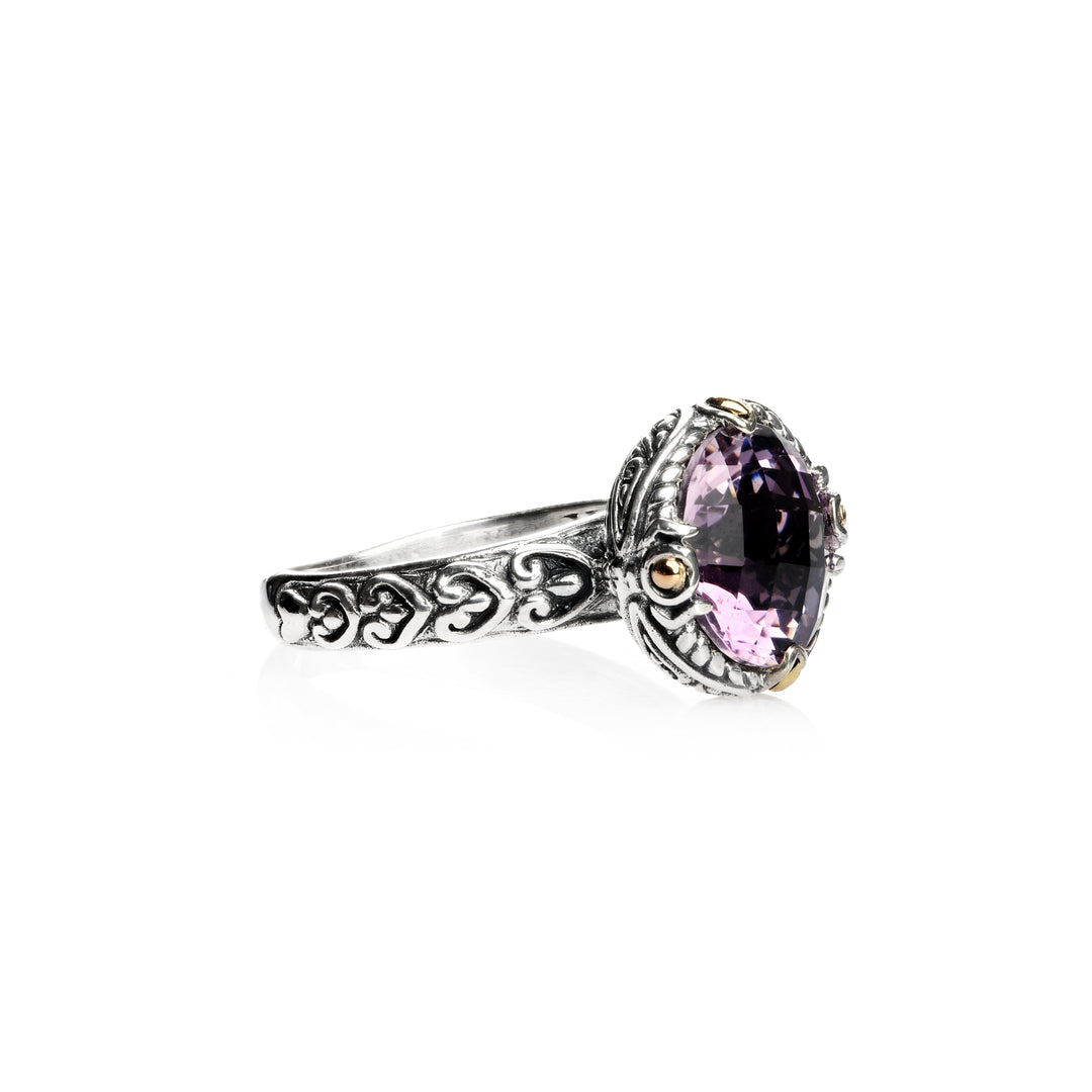 4.00 Cts Amethyst Solitaire Ring in Two Tone 925 Silver