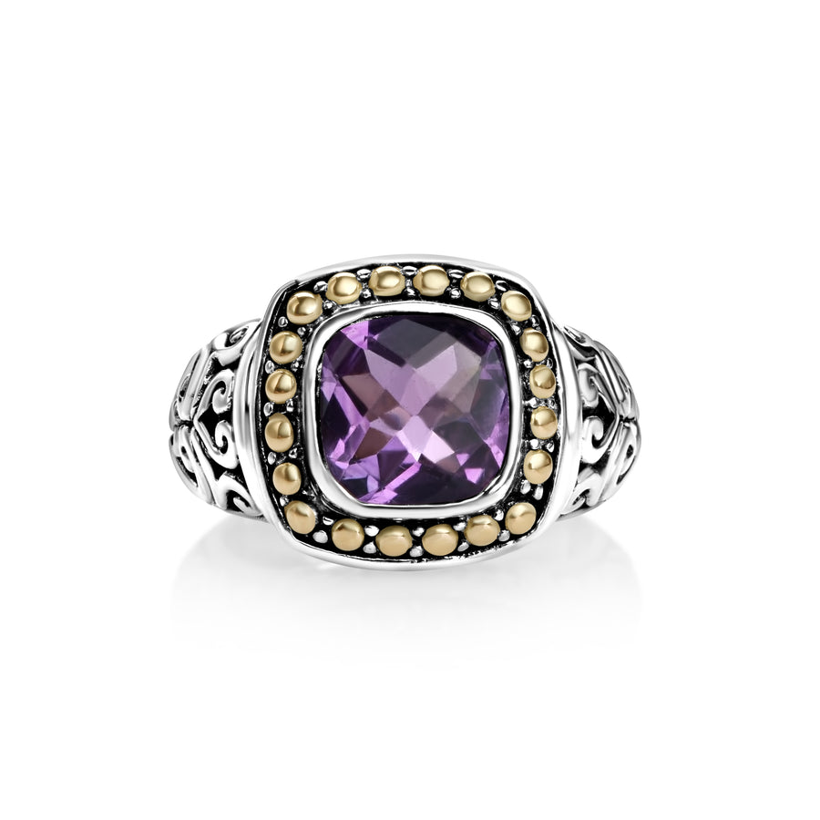 1.00 Cts Amethyst Halo Ring in Two Tone 925 Silver