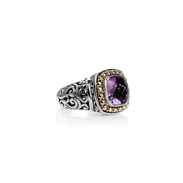 1.00 Cts Amethyst Halo Ring in Two Tone 925 Silver