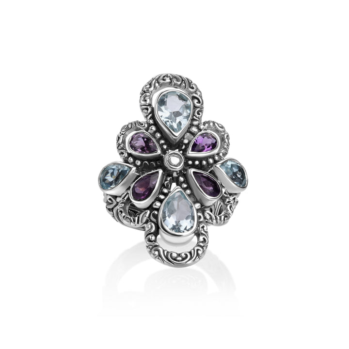 4.00 Cts Multi Gemstone Statement Ring in Oxidized 925 Silver