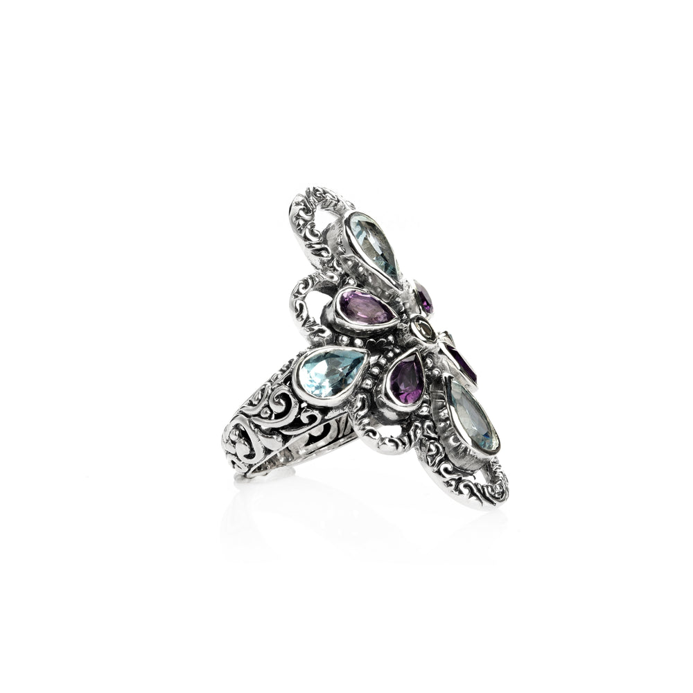 4.00 Cts Multi Gemstone Statement Ring in Oxidized 925 Silver