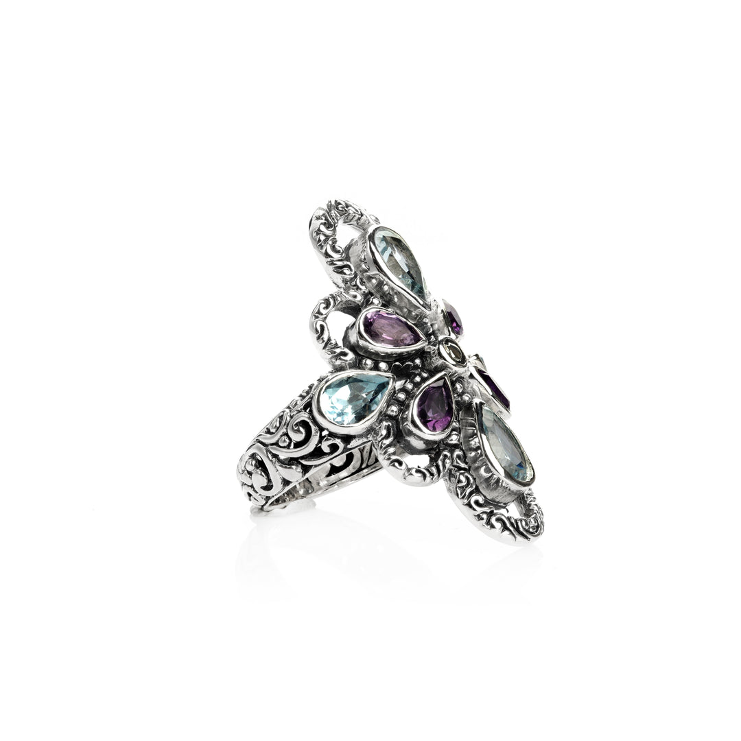 4.00 Cts Multi Gemstone Statement Ring in Oxidized 925 Silver