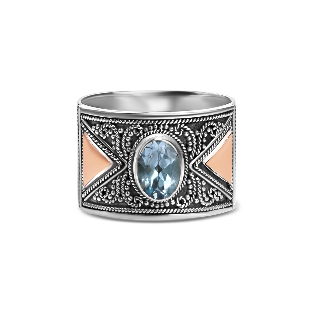 0.50 Cts Blue Topaz Band Ring in Two Tone 925 Silver