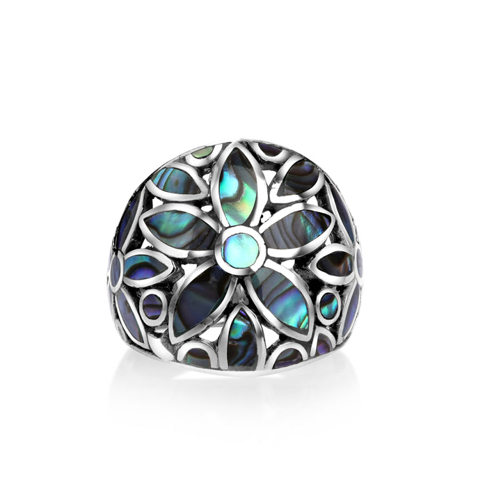 5.00 Cts Abalone Statement Ring in Oxidized 925 Silver