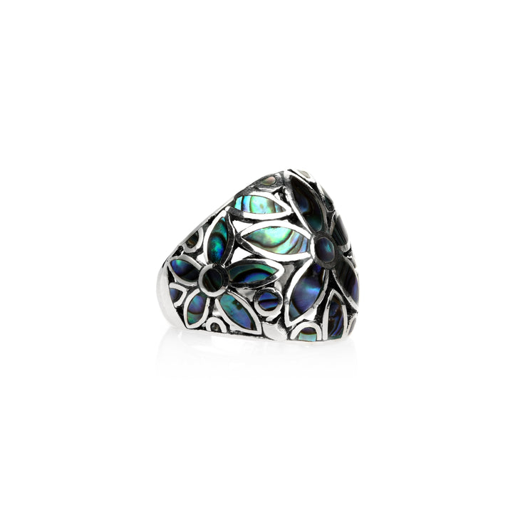 5.00 Cts Abalone Statement Ring in Oxidized 925 Silver