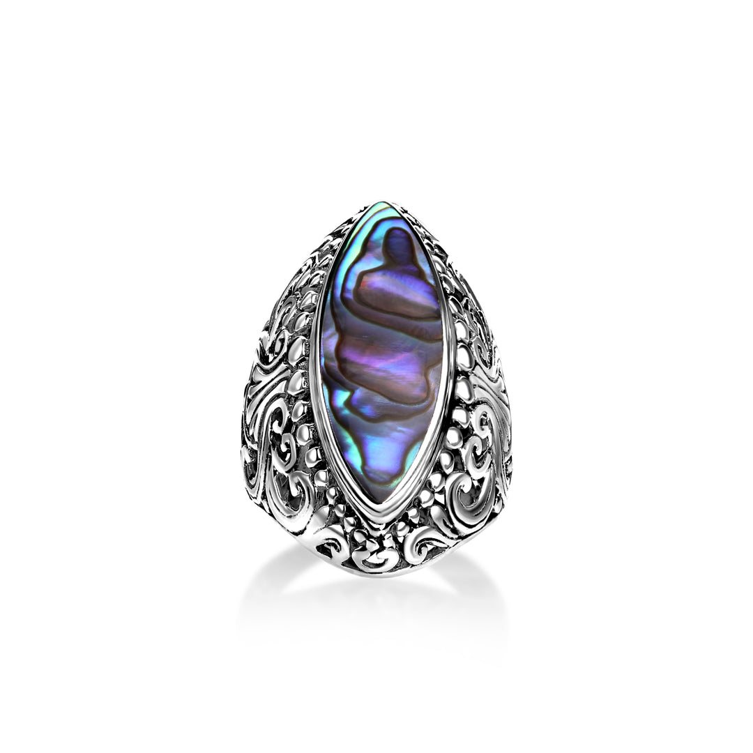 5.00 Cts Abalone Statement Ring in Oxidized 925 Silver