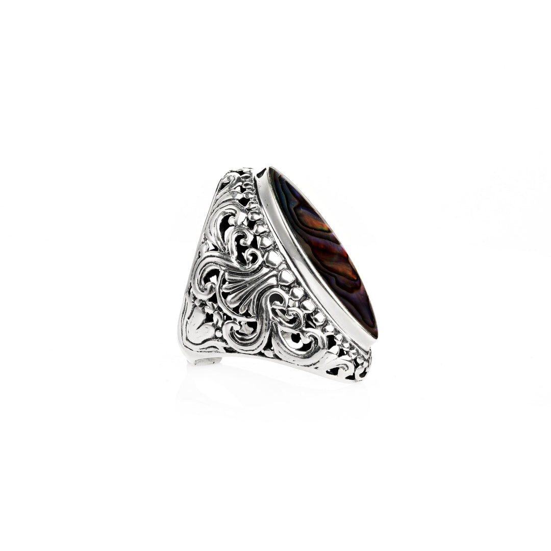 5.00 Cts Abalone Statement Ring in Oxidized 925 Silver