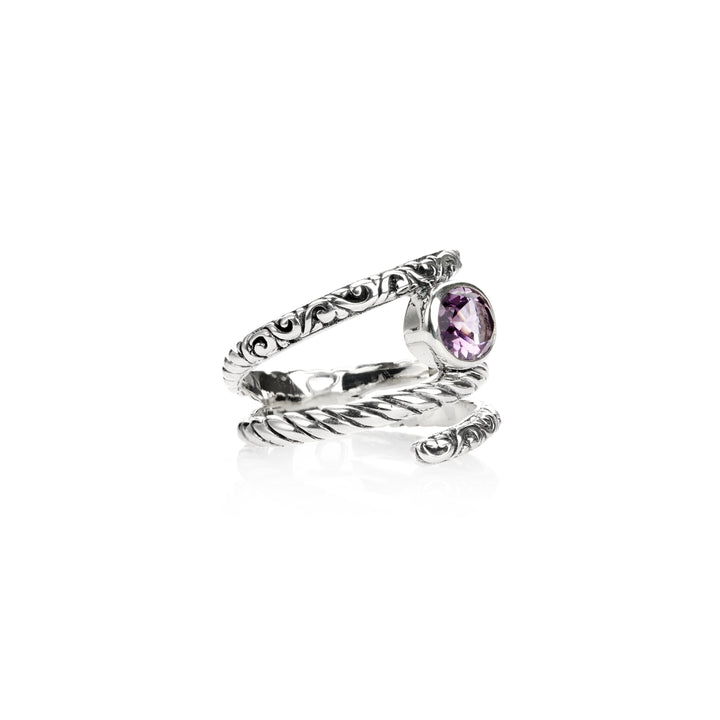 1.00 Cts Amethyst Spiral Ring in Oxidized 925 Silver