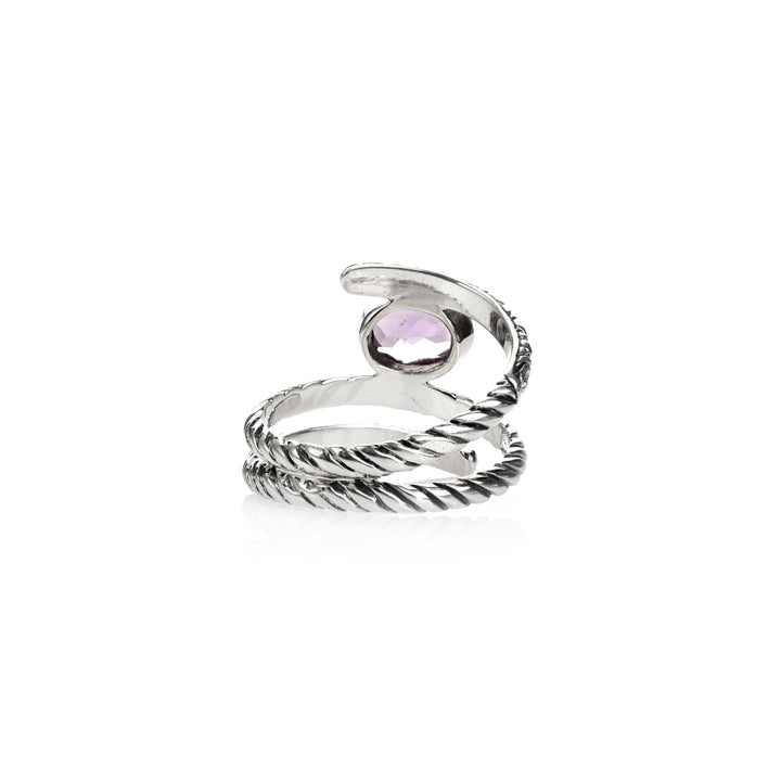 1.00 Cts Amethyst Spiral Ring in Oxidized 925 Silver