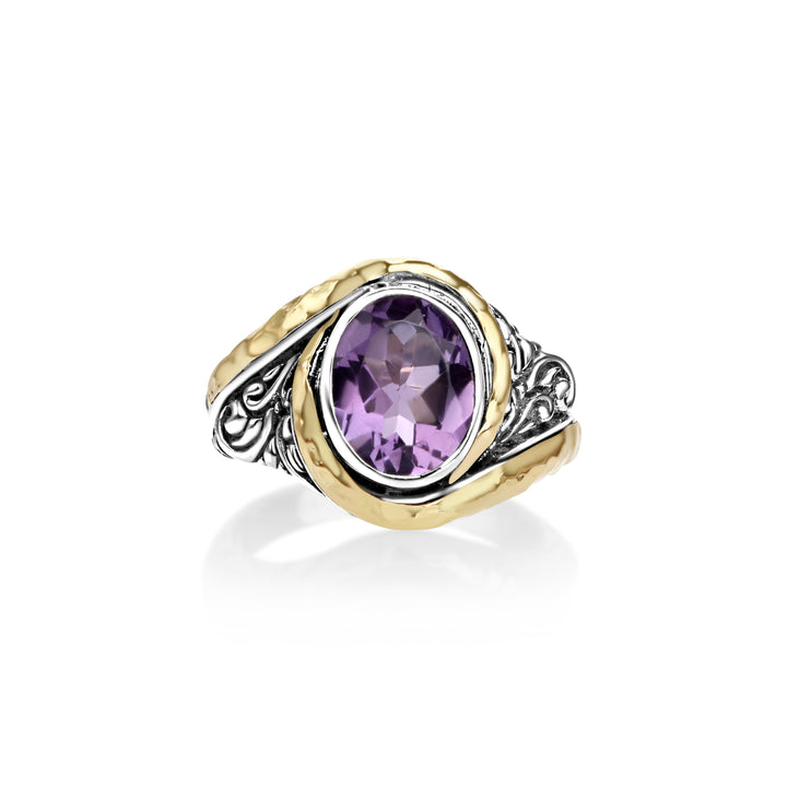 1.10 Cts Amethyst Crossover Ring in Two Tone 925 Silver