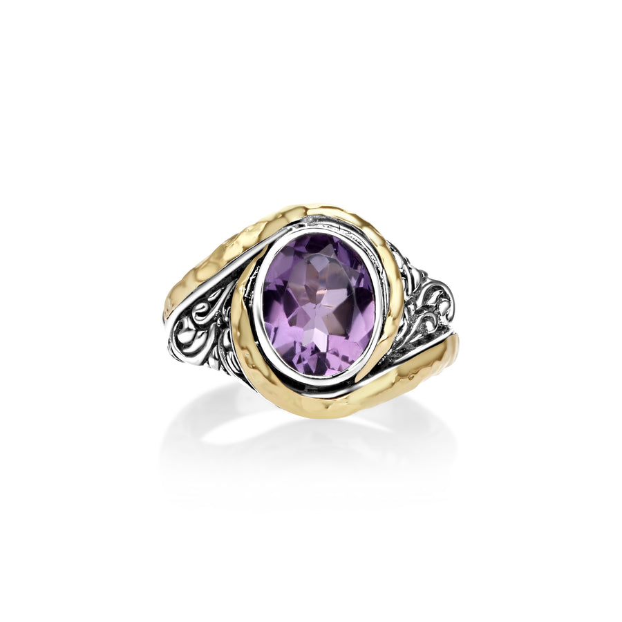 1.10 Cts Amethyst Crossover Ring in Two Tone 925 Silver