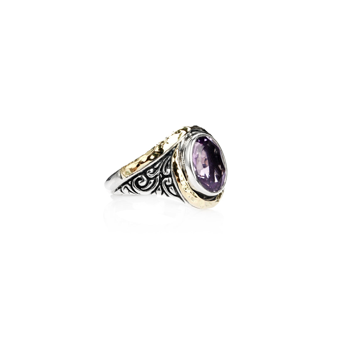 1.10 Cts Amethyst Crossover Ring in Two Tone 925 Silver