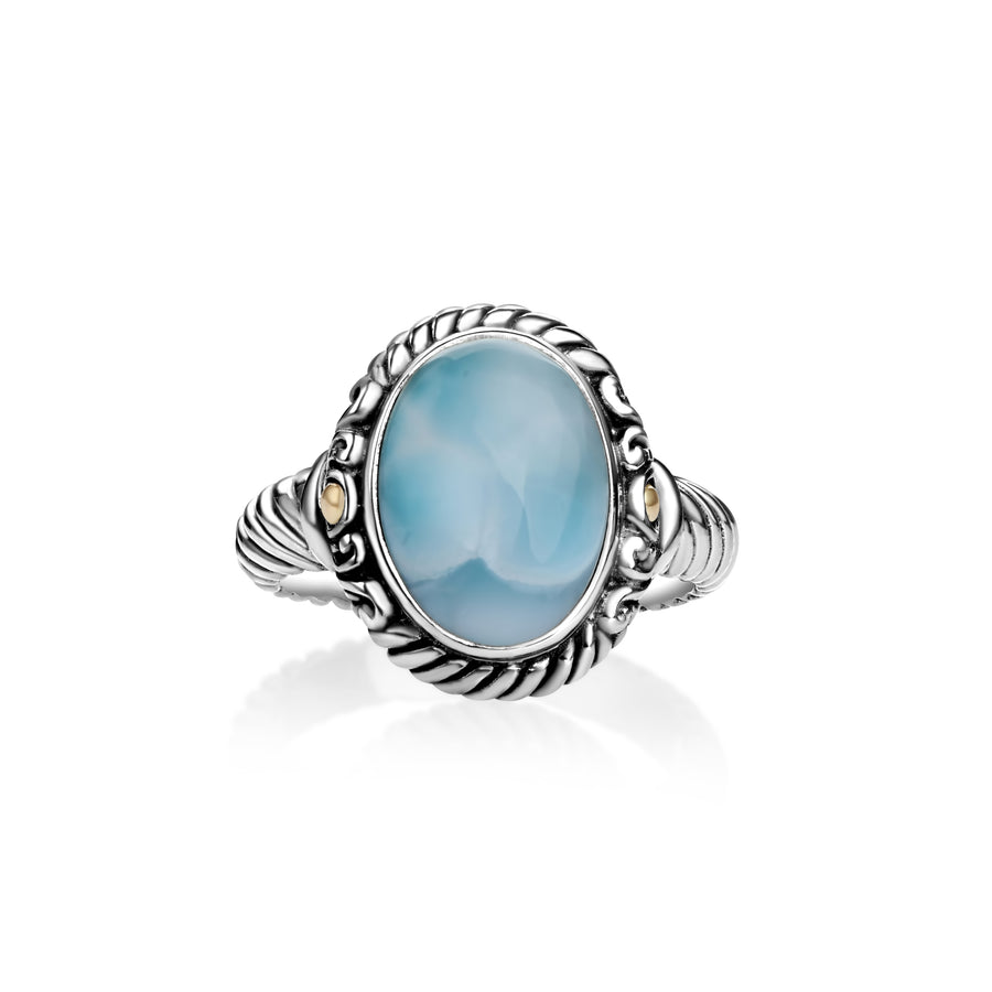 1.20 Cts Larimar Solitaire Ring in Two Tone 925 Silver