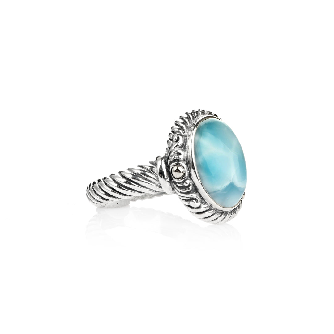 1.20 Cts Larimar Solitaire Ring in Two Tone 925 Silver