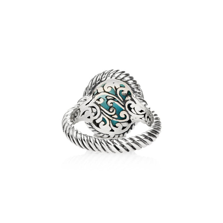 1.20 Cts Larimar Solitaire Ring in Two Tone 925 Silver