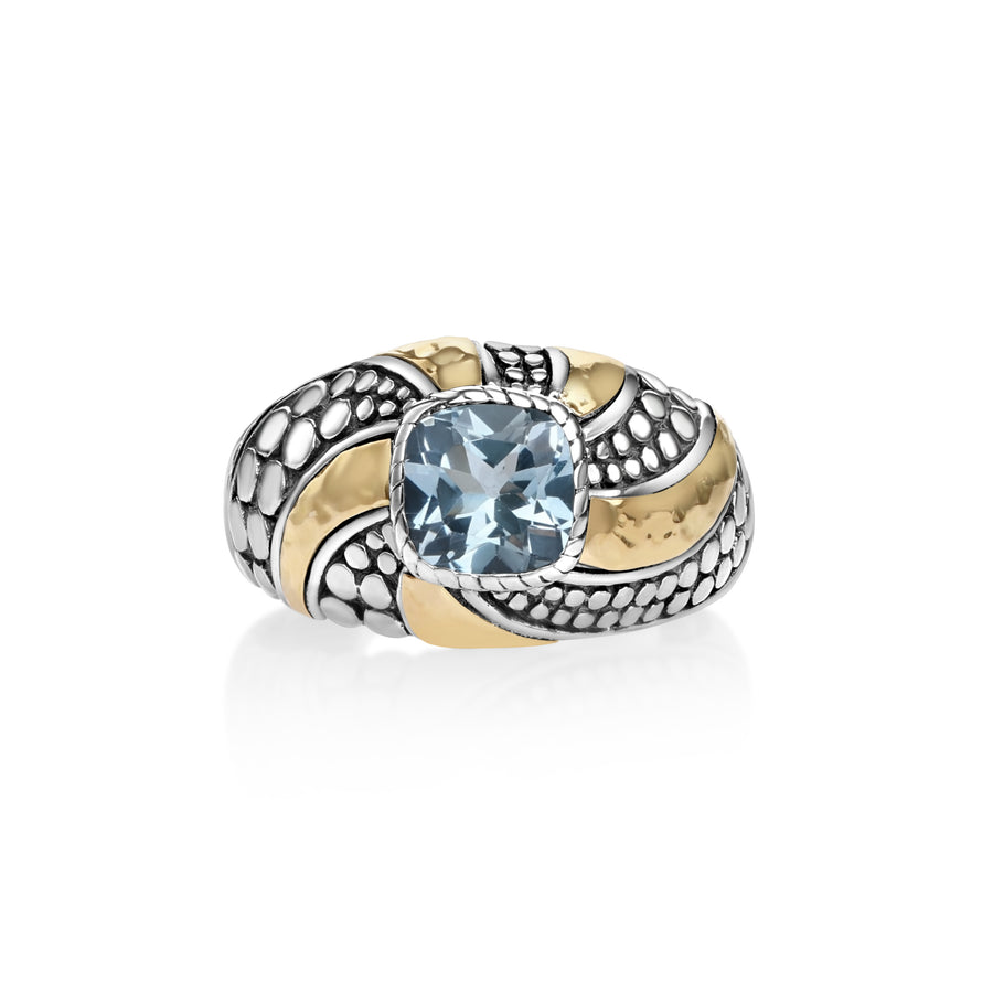 0.60 Cts Blue Topaz Band Ring in Two Tone 925 Silver