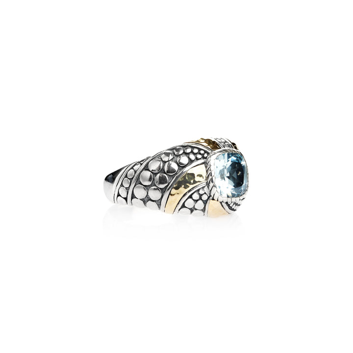 0.60 Cts Blue Topaz Band Ring in Two Tone 925 Silver