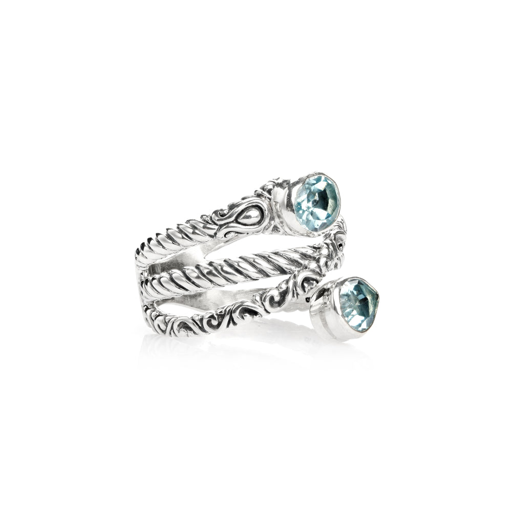 1.60 Cts Blue Topaz Crossover Ring in Oxidized 925 Silver