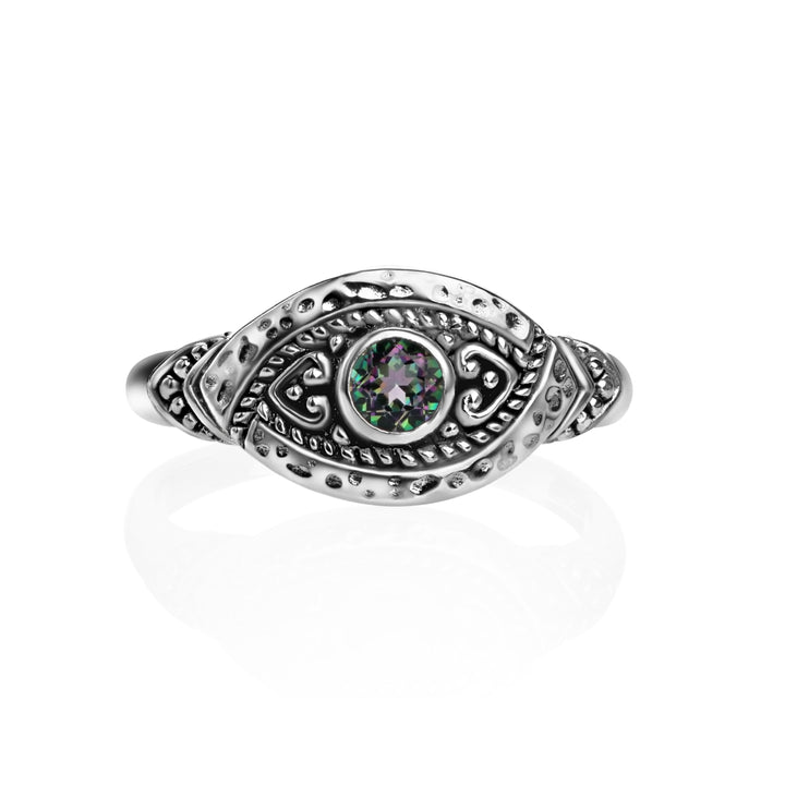 0.30 Cts Mystic Topaz Statement Ring in Oxidized 925 Silver