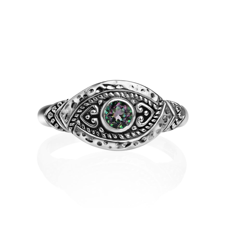 0.30 Cts Mystic Topaz Statement Ring in Oxidized 925 Silver