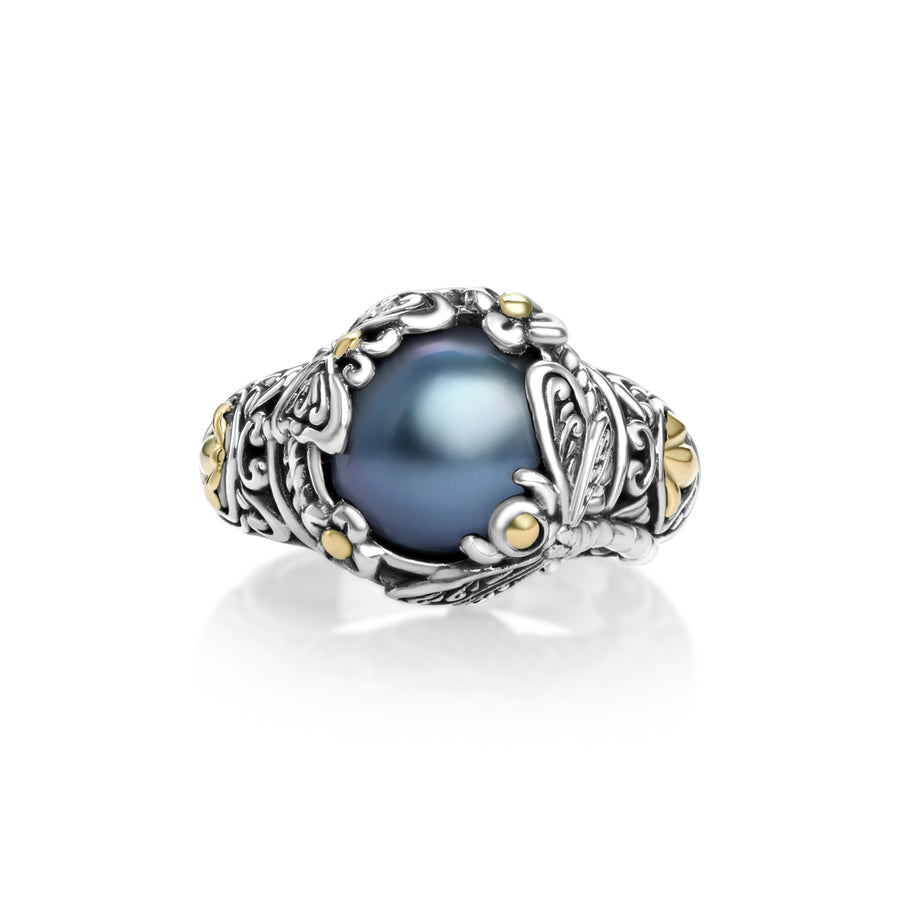 1.60 Cts Pearl Statement Ring in Two Tone 925 Silver