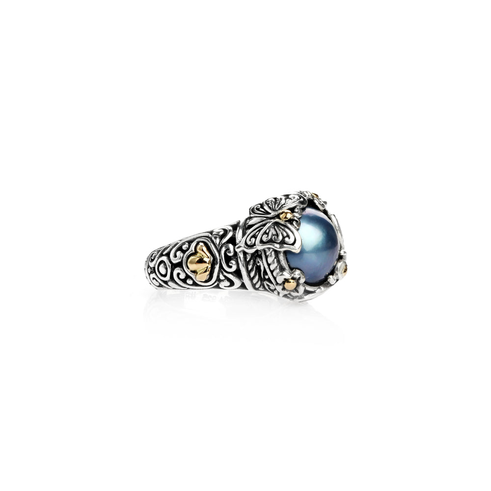 1.60 Cts Pearl Statement Ring in Two Tone 925 Silver