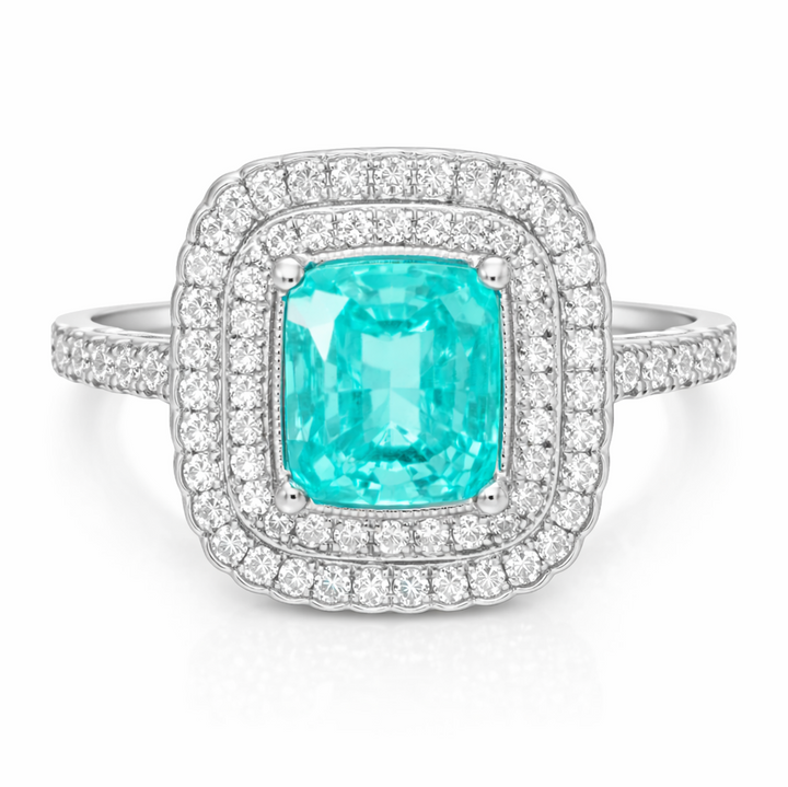 4.60 Cts Paraiba Tourmaline and White Diamond Ring in 14K White Gold