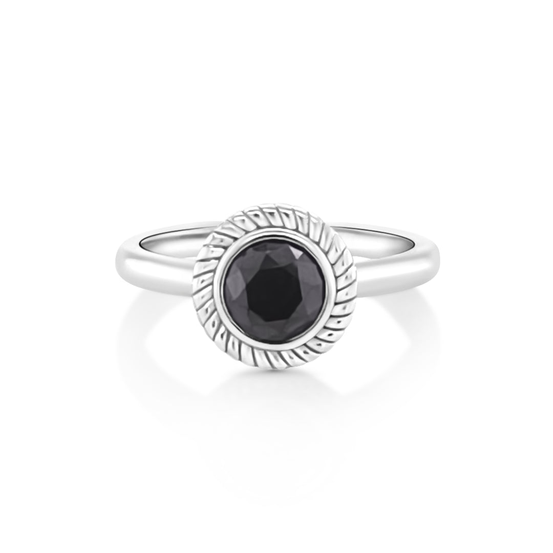 1.07 Cts Black Diamond Solitaire Ring in 925 Sterling Silver