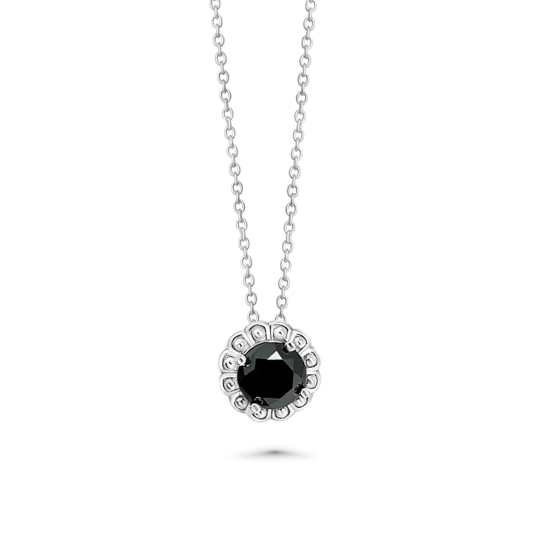 1.09 Cts Black Diamond Solitaire Pendant in 925 Sterling Silver